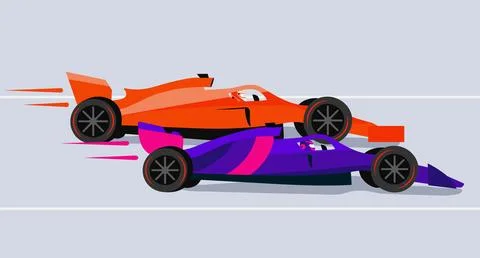 Competition between two racers of Formula 1 on the track. Racing machines f.. Stock Illustration
