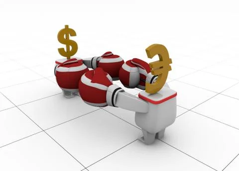 Competition between two small white people, dollar euro symbol Stock Illustration