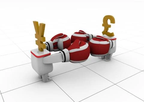 Competition between two small white people, RMB pound symbol Stock Illustration