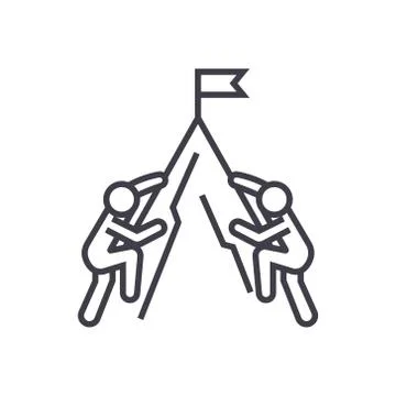 Competition concept, flag and mountain rise concept vector thin line icon Stock Illustration
