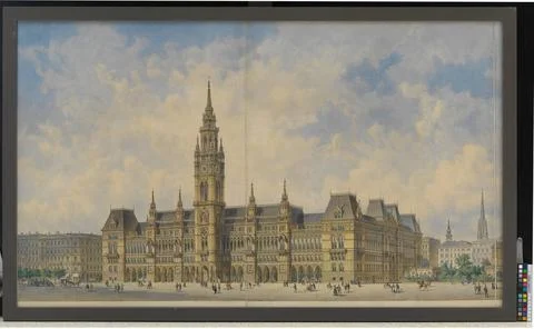 Competition draft for the new building of the town hall, perspective. Frie... Fotos de archivo