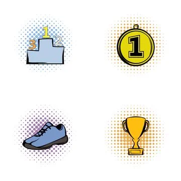 Competition elements with podium medal trophy and running shoe Stock Illustration