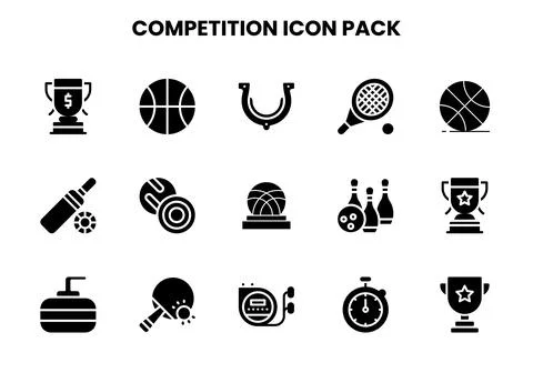 Competition Glyph Bundle Icons Pack Stock Illustration