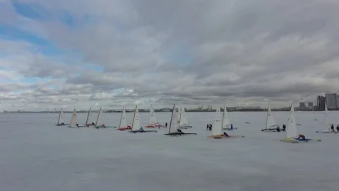 Competition of ice-boats Stock Footage 122697623