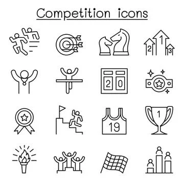 Competition icon set in thin line style Stock-Illustration