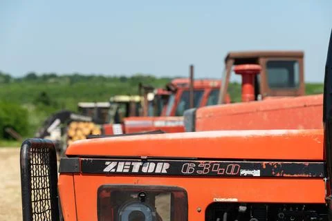 Competition in log pulling with tractors Stock Photos