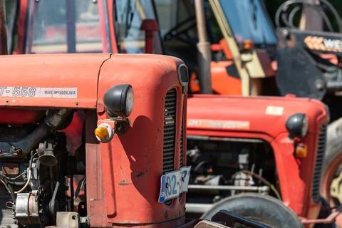Competition in log pulling with tractors Stock Photos