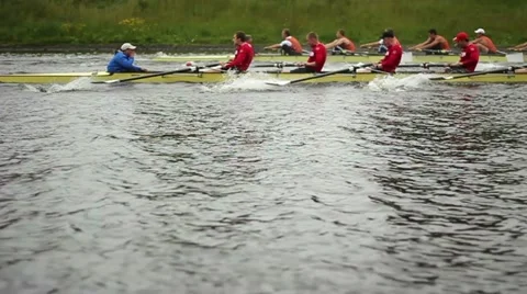 Competition in the Men's eights rowing (SLOW) Vídeo Stock 11374267
