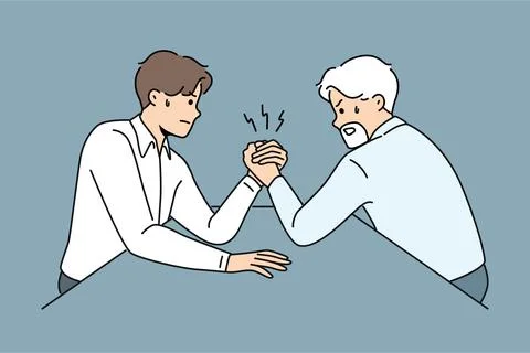 Competition of office workers of different ages doing arm wrestling to reveal Stock Illustration