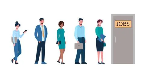 Competition of people for jobs, queue for an interview. Unemployment, crisis Stock Illustration