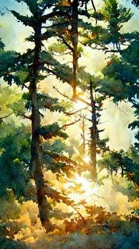 Competition of pine trees To sunlight necessary to sustain 3D illustration 스톡 일러스트