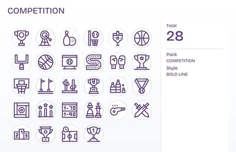 Competition Professional Vector Set with 28 Bold Line Grid Fitted 64x64 Icons Stock Illustration