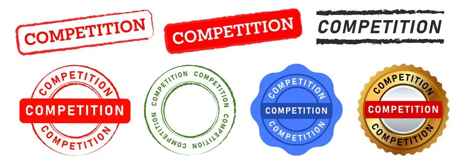 Competition rectangle circle stamp and gold seal badge sign event game Stock Illustration