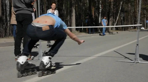 Competition of roller skaters Stock Footage 37554299