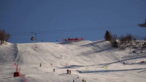 A competition in telemark skiing with gates Stock Footage 103103373