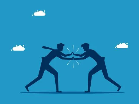 Competition. Two men push each other to eliminate competitors or touch hands Illustrazione stock