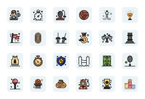 Competition Vector Icon Library with 24 LineFilled 256x256 Grid Fitted Design Stock Illustration