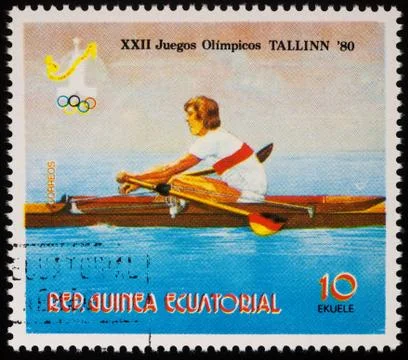 Competitions in academic rowing on postage stamp Foto stock