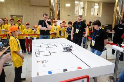 Competitions of robots among school students Stock Photos