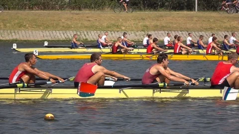 Competitions in rowing. Athletes participate in competitions. Slow motion. Video stock 78980258