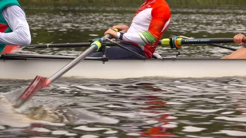 Competitions in rowing. Athletes participate in competitions. Slow motion. Stock Footage 85190052