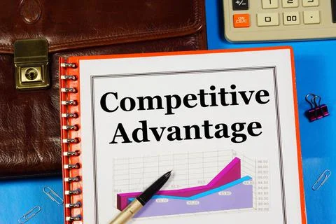 Competitive advantage. Text label in the planning folder. Foto stock