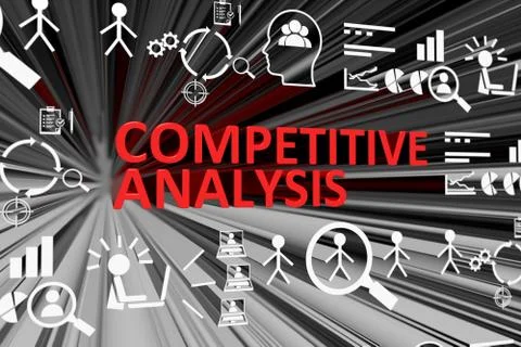 COMPETITIVE ANALYSIS concept blurred background 3d render illustration Stock Illustration