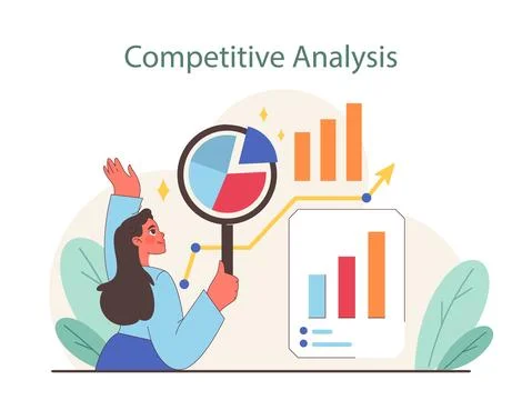 Competitive Analysis concept. A professional dives into market research with Stock Illustration