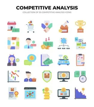 Competitive Analysis Icons. 25 Essential Flat Design Elements for Business .. イラスト素材