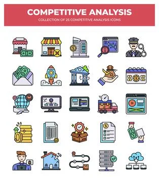 Competitive Analysis Icons. Collection of 25 Business Strategy and Market R.. Stock Illustration