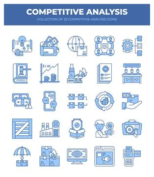Competitive Analysis Icons. A Collection of 25 Essential Business Strategy .. Stock Illustration