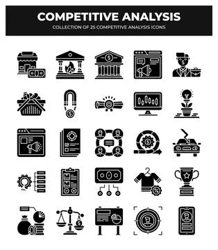 Competitive Analysis Icons. A Visual Guide to Business Strategy Ilustración de archivo