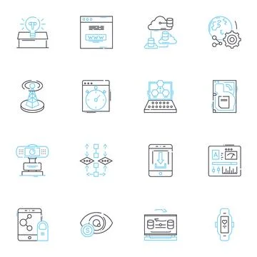 Competitive analysis linear icons set. Benchmarking, Analysis, Research, Oppnts Stock Illustration