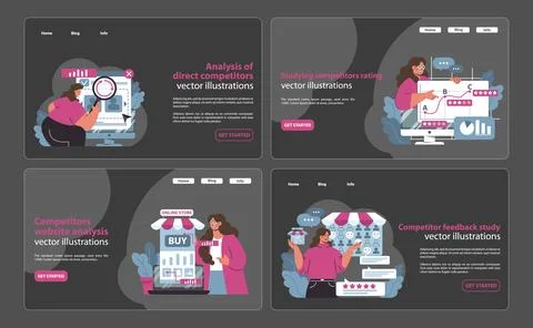Competitive analysis visual series. In-depth exploration of direct competitors. Stock Illustration