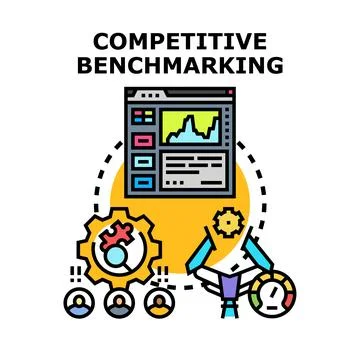 Competitive benchmarking process analyzing business performance metrics イラスト素材