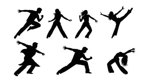 Competitive Dance-Off Couple Silhouettes Stock Illustration