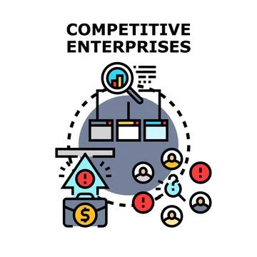 Competitive enterprises analyzing market challenges and strategy 스톡 일러스트