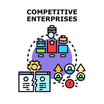 Competitive enterprises comparing business performance and strategy 库存插图