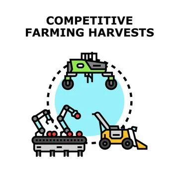 Competitive farming harvests using advanced agricultural technology Stock Illustration