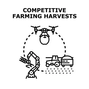 Competitive farming harvests using modern agri technology Stock Illustration