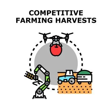 Competitive farming harvests using modern agri technology Stock Illustration