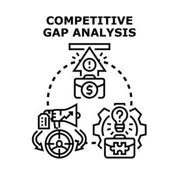 Competitive gap analysis process evaluating business strategy Stock Illustration