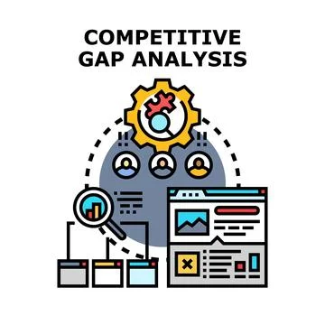 Competitive gap analysis process evaluating market position Stock Illustration