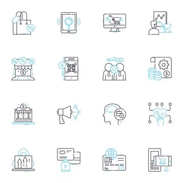 Competitive intelligence linear icons set. Analysis, Insights, Research Stock Illustration