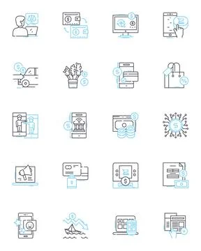 Competitive intelligence linear icons set. Analysis, Insights, Research Stock Illustration