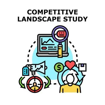 Competitive landscape study analyzing market strategy and business developmen Stock Illustration