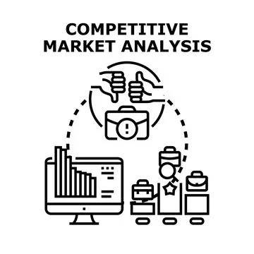 Competitive market analysis evaluating business strategy and performance Illustrazione stock