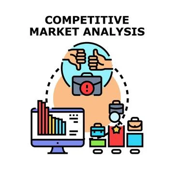 Competitive market analysis evaluating business strategy and performance Stock Illustration