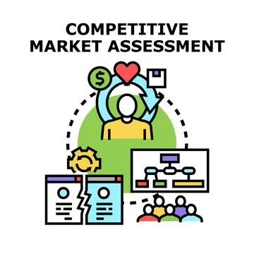 Competitive market assessment strategy analyzing market dynamics Stock Illustration