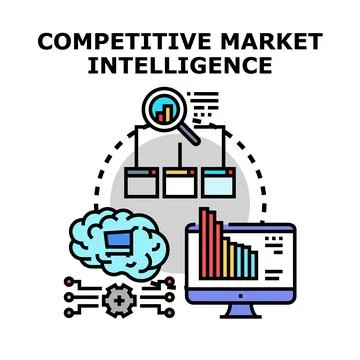 Competitive market intelligence analyzing business data strategy Stock Illustration
